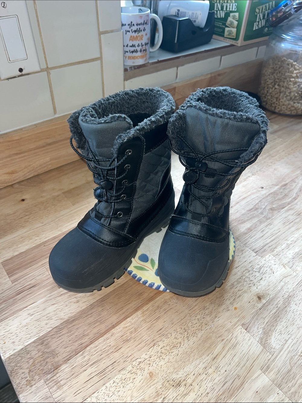 Kids Grey Winter Boots with Faux Fur Lining